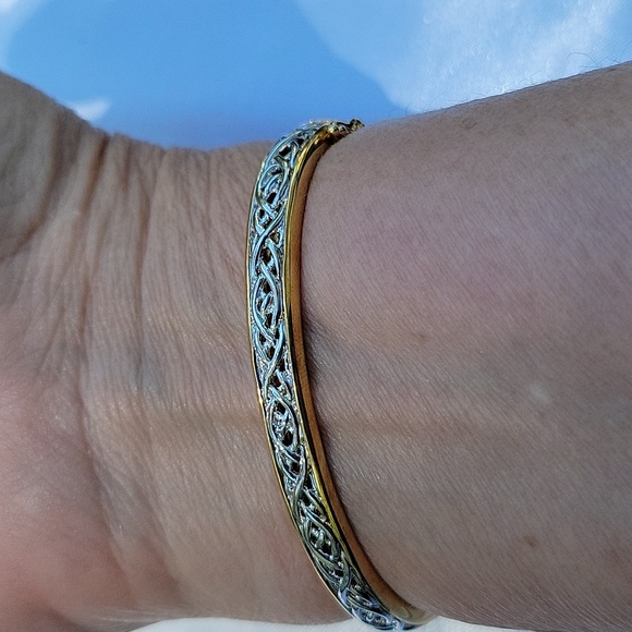 Bangle bracelet with security clasp 925 mark with goldtone. Multi-gemsto…